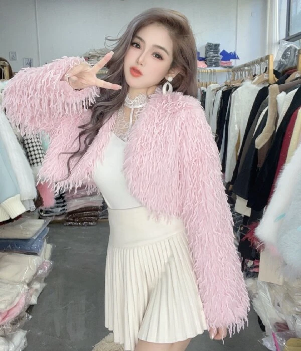 欧街-短款流苏毛毛外套11113