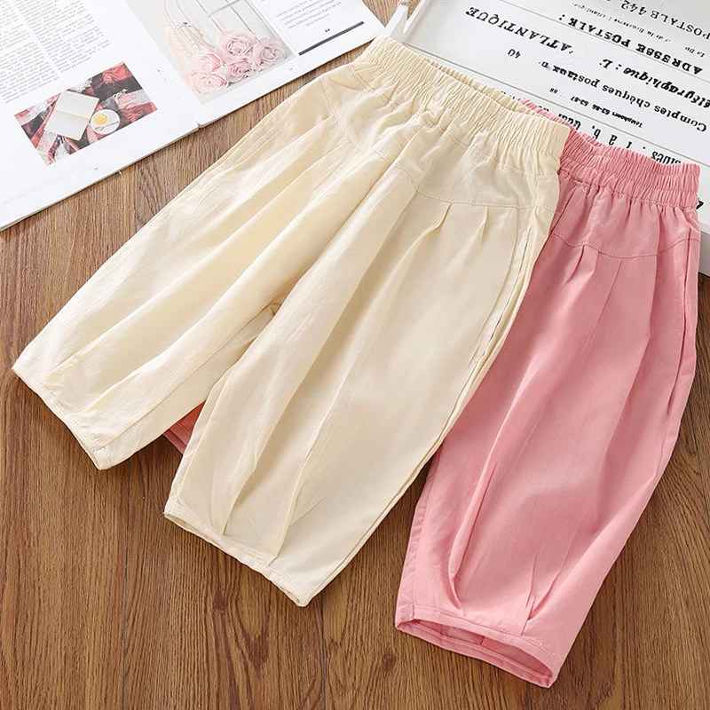 女童百搭纯棉裤子洋气韩版夏季新款灯笼裤宽松薄九分裤儿童阔腿裤