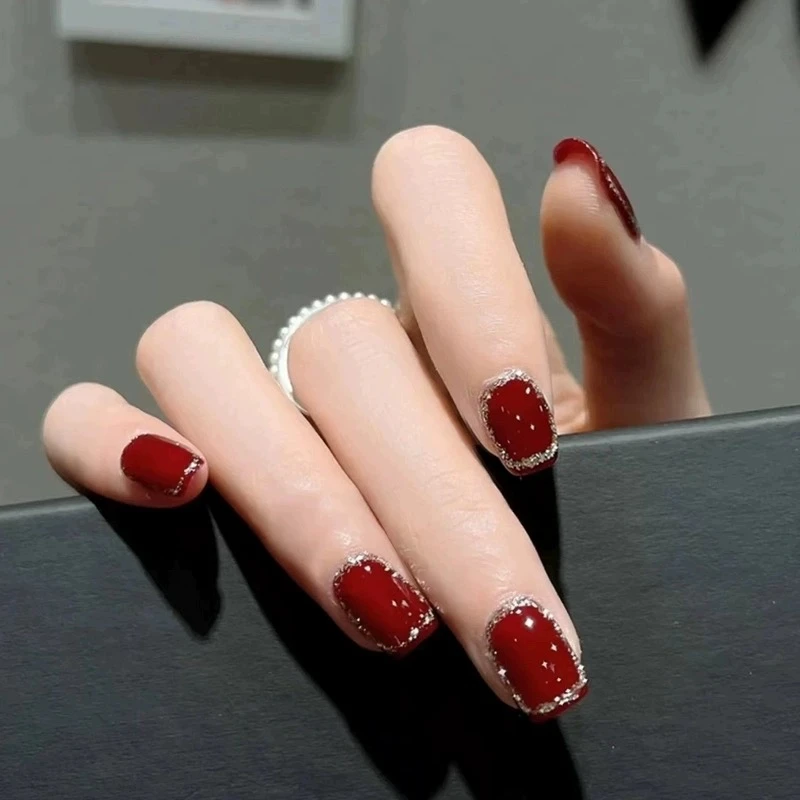 【红色银边】轻奢龙年爆款指甲贴片新款秋冬美甲全尺码甲片高级感