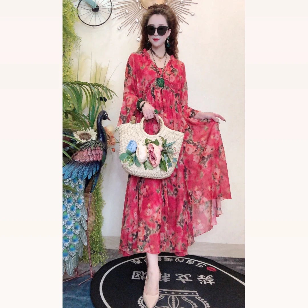 【秀女推荐】新款复古小众设计宽松女装连衣裙碎花遮肉显瘦甜美洋气