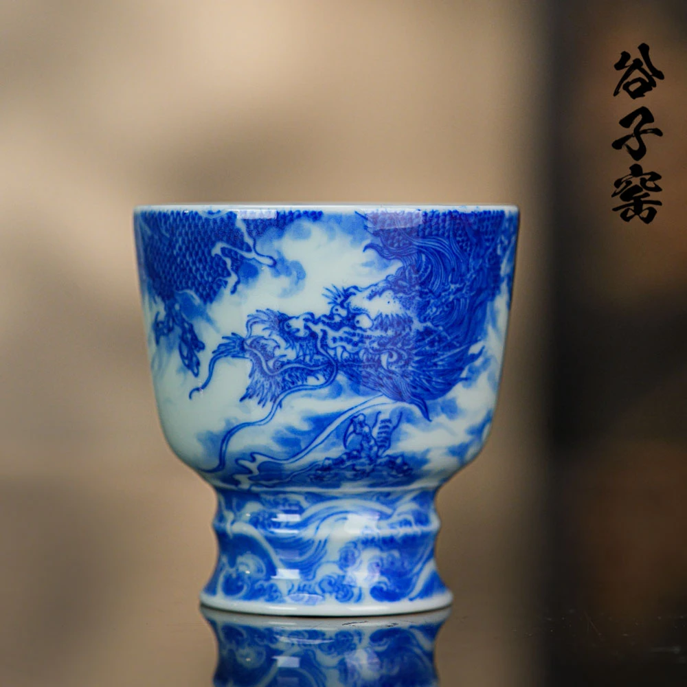 谷子窑苍龙杯110ml  景德镇釉下彩  全手工青花 中式手绘陶瓷茶具