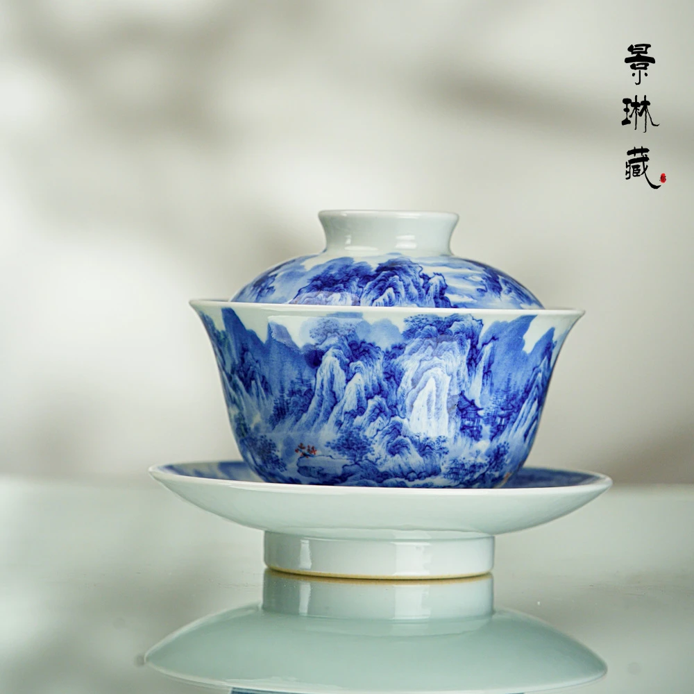 景琳藏茶里乾坤大杯中日月长盖碗160ml   景德镇手绘陶瓷茶具