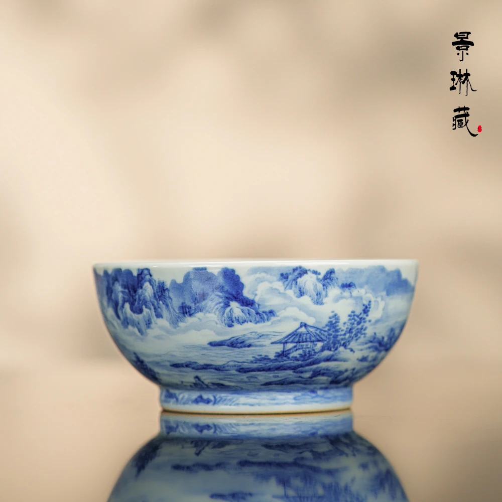 景琳藏十雅读书普洱杯    景德镇釉下彩 全手工 中式青花手绘茶具