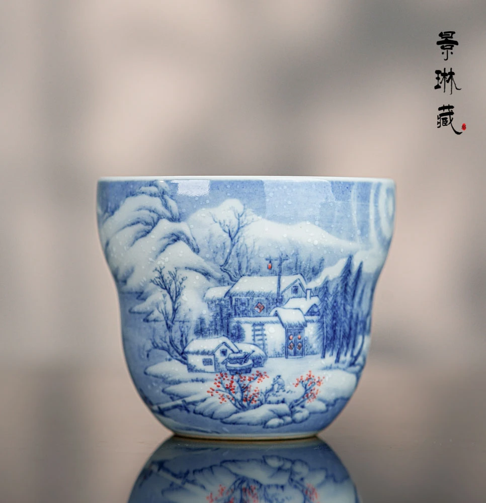 景琳藏冬日暖阳葫芦形单杯    景德镇釉下彩 全手工 青花手绘茶具
