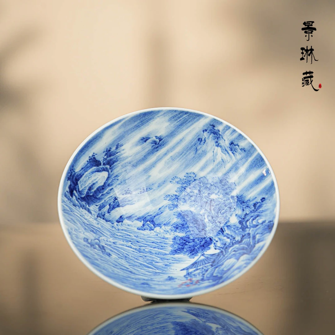 景琳藏十雅听雨斗笠杯90ml景德镇釉下彩 全手工 中式青花手绘茶具