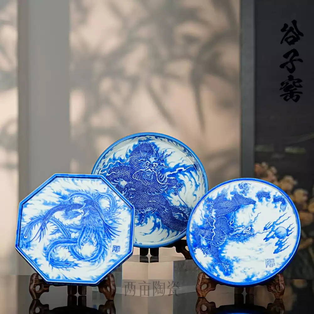 谷子窑龙凤壶承   景德镇釉下彩  全手工  青花手绘 中式陶瓷茶具