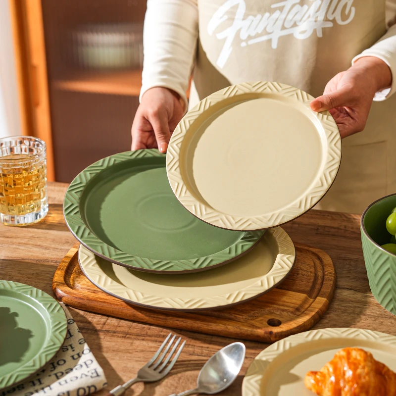 舍里复古纹理西餐盘家用创意简约碗盘ins风高颜值饭碗汤盘排盘盘