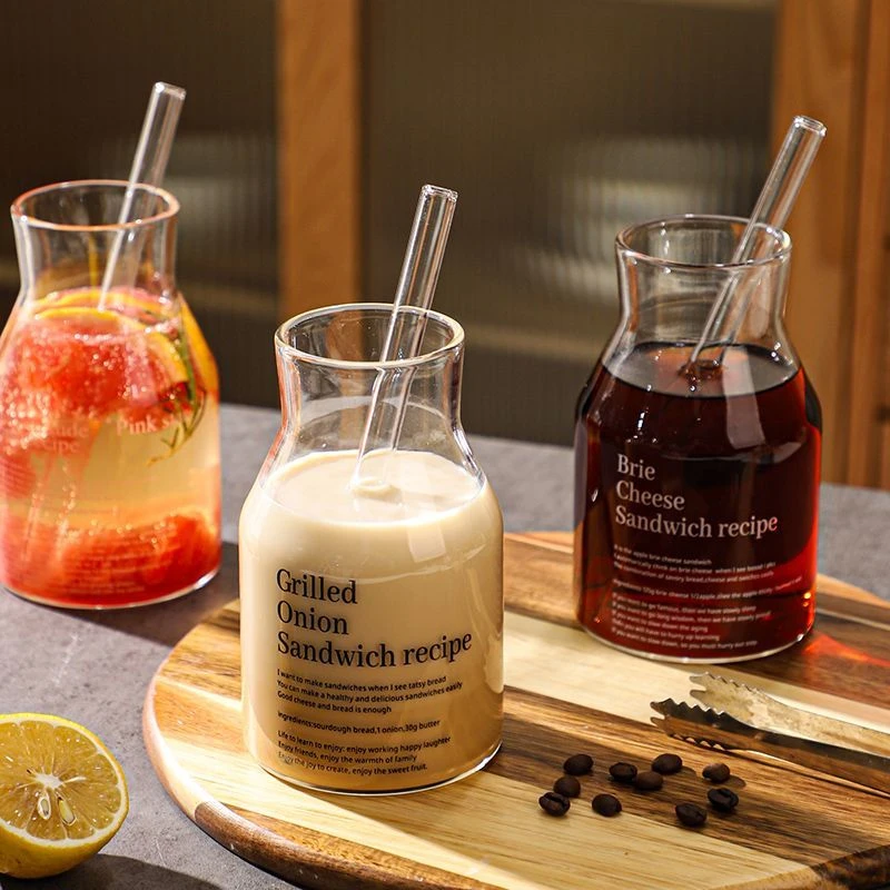 舍里简约字母咖啡果汁珍珠牛奶奶茶杯大容量玻璃杯新款家用冷水壶