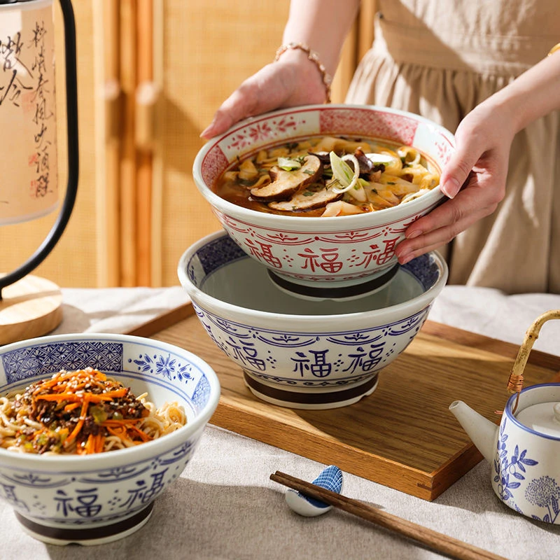 舍里新款福字陶瓷拉面碗高颜值面条碗家用吃饭碗碗家用饭碗大汤碗