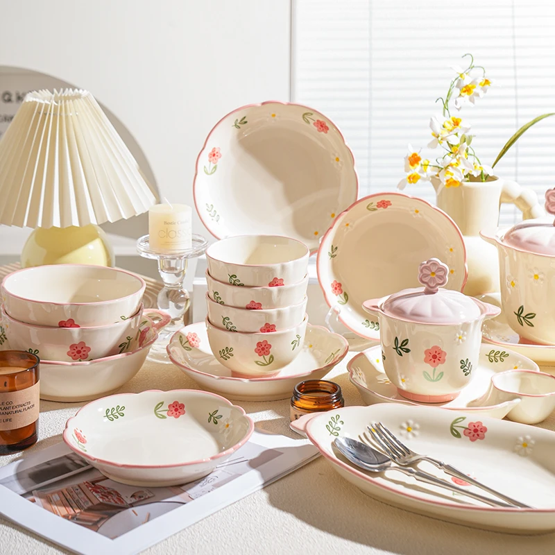 舍里釉下彩碗碟餐具家用2025高颜值乔迁新居碗盘清新碗筷碗具