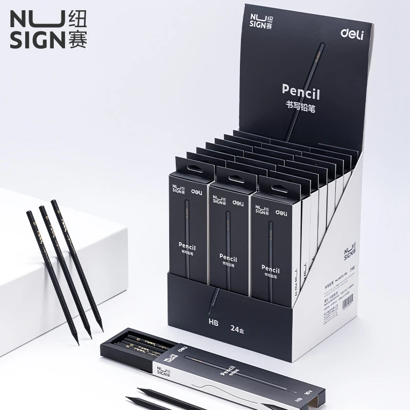 得力纽赛黑木铅笔六角铅笔书写考试答题标记舒适黑色颜色签名高端