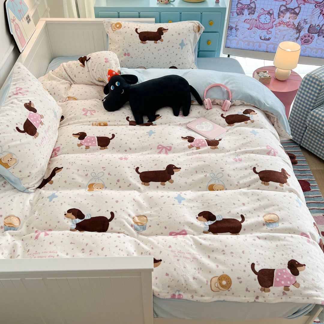 秋冬新品 加厚保暖小清新牛奶绒四件套床品套件床单被套