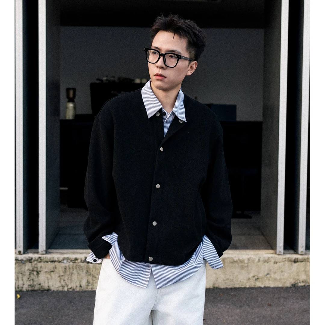 【OXOZ】单穿/叠穿 高质磨毛感无领龟背弯刀袖设计开衫外套