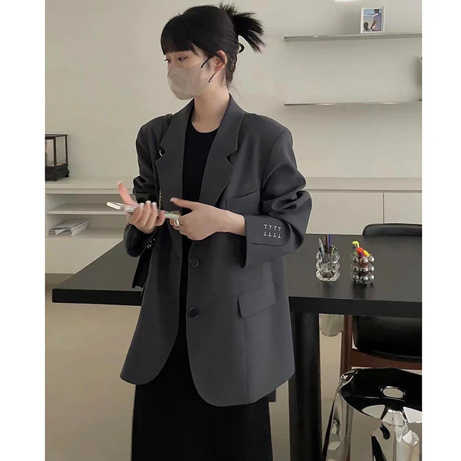 黑色西装外套女款爆款2025新款休闲刺绣设计感小众气质小西服宽松