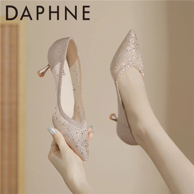 达芙妮高跟鞋女2025爆款洋气网纱气质女士百搭宴会鞋子不累脚凉鞋