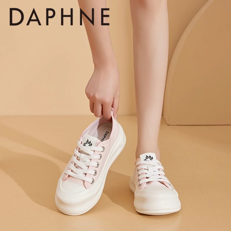 达芙妮粉色厚底板鞋小白鞋女2024新款夏季薄款网面透气增高休闲鞋