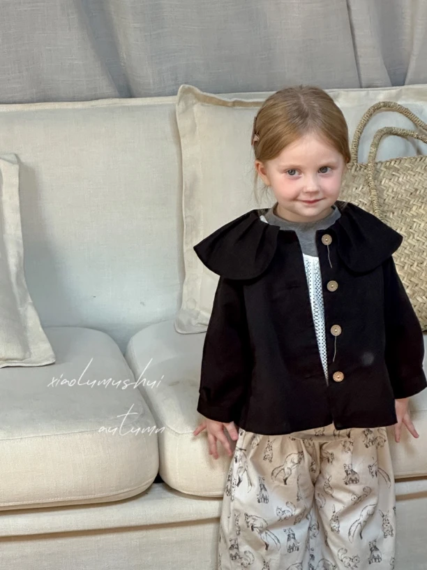 小鹿慕水2024女童秋款翻领可爱风衣外套24581