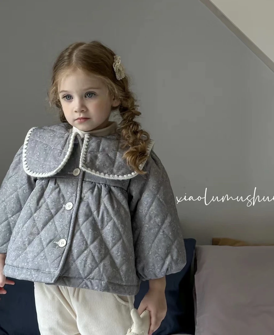 小鹿慕水 2024冬款女童可爱大方领碎花棉外套24831