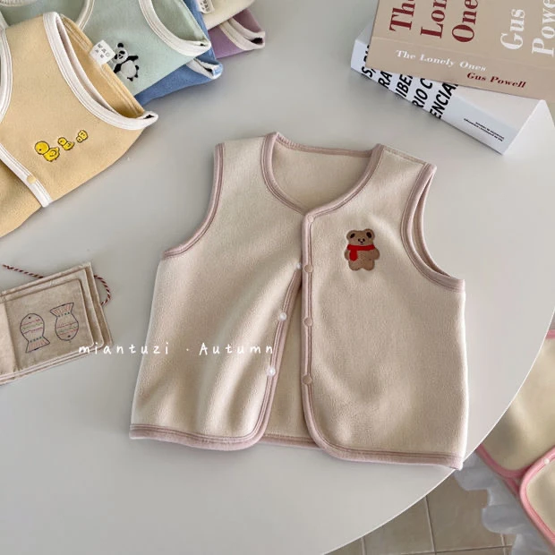 棉兔子 儿童秋冬双面奥利绒马甲卡通刺绣保暖小背心3002