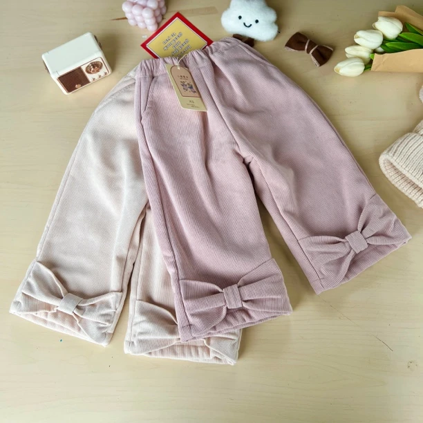 小鹿慕水 2024冬款女童加绒蝴蝶结直筒裤24752