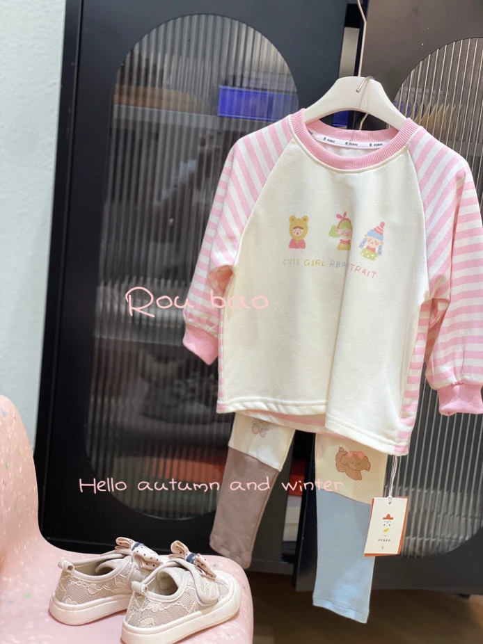 女童2024秋款可爱卡通卫衣裙全棉长款卫衣3933 肉宝