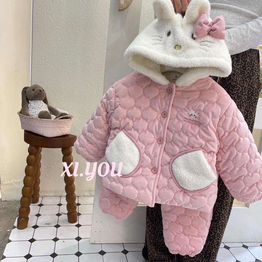 喜又 女童冬款加厚绒连帽家居服夹棉套装7178 7156