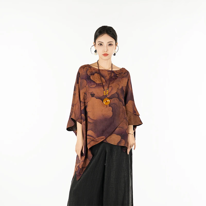 【香绫-香云纱】新中式春夏优雅印花国风百搭设计款宽松上衣8189296