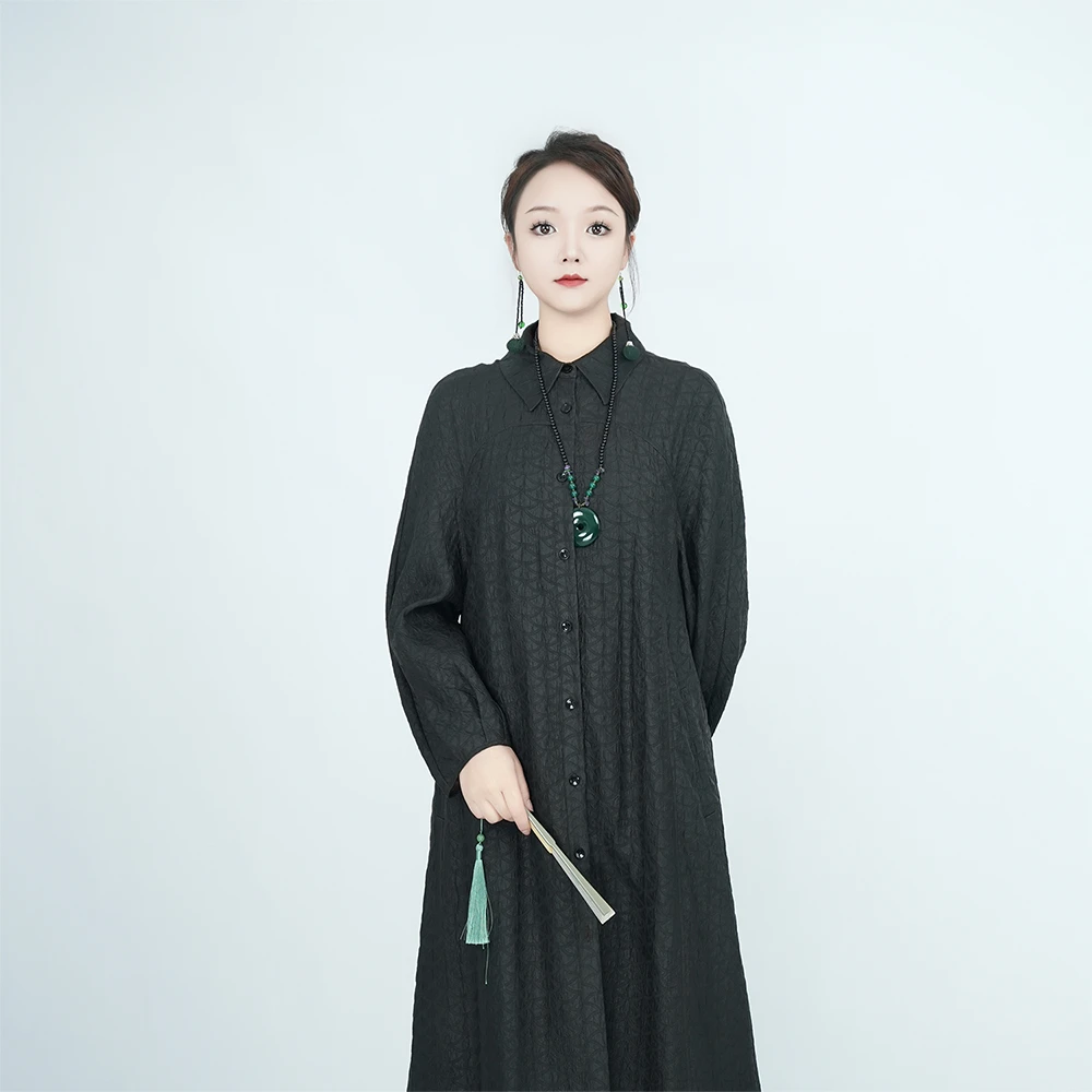 【香绫-国风店】-曜夜-香云纱中长款女士长袍经典时尚外套8121163
