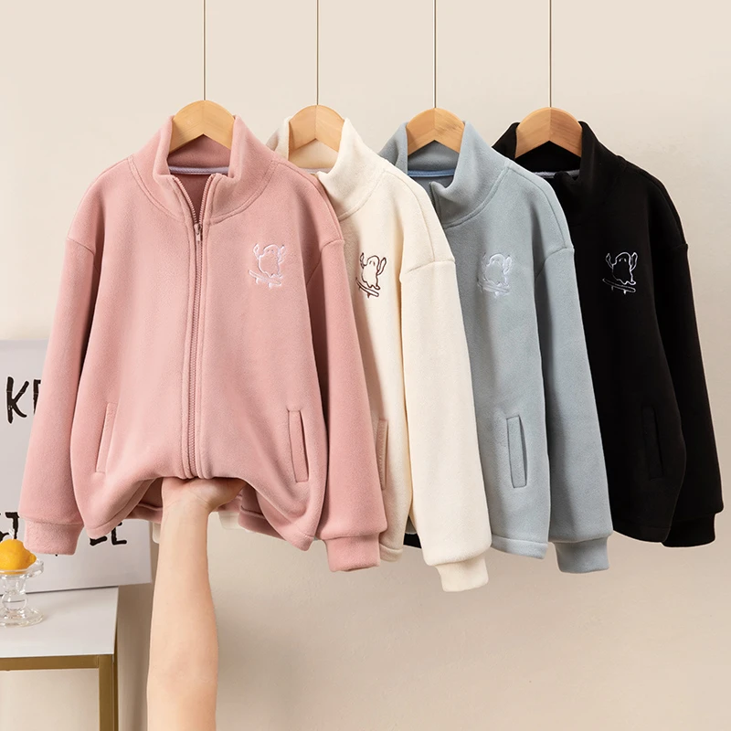 【粉色福利】中童秋冬季加绒外套儿童奥利绒洋气中大童时髦毛毛衣