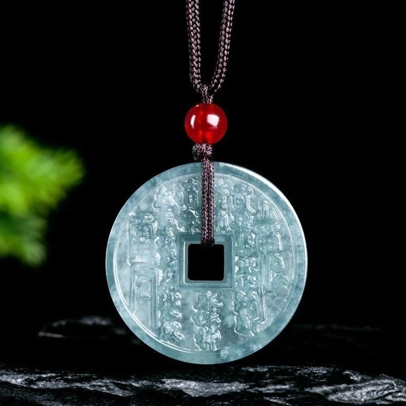 时尚流行天然翡翠复古款山鬼花钱项坠情侣百搭纯手工平安无事