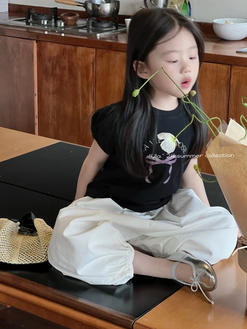 由拉 ulala24春夏蝴蝶结花苞袖半袖现货包邮