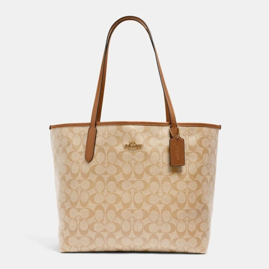 COACH 蔻驰经典标志City单肩托特包5696 奶茶拼色 美国直邮