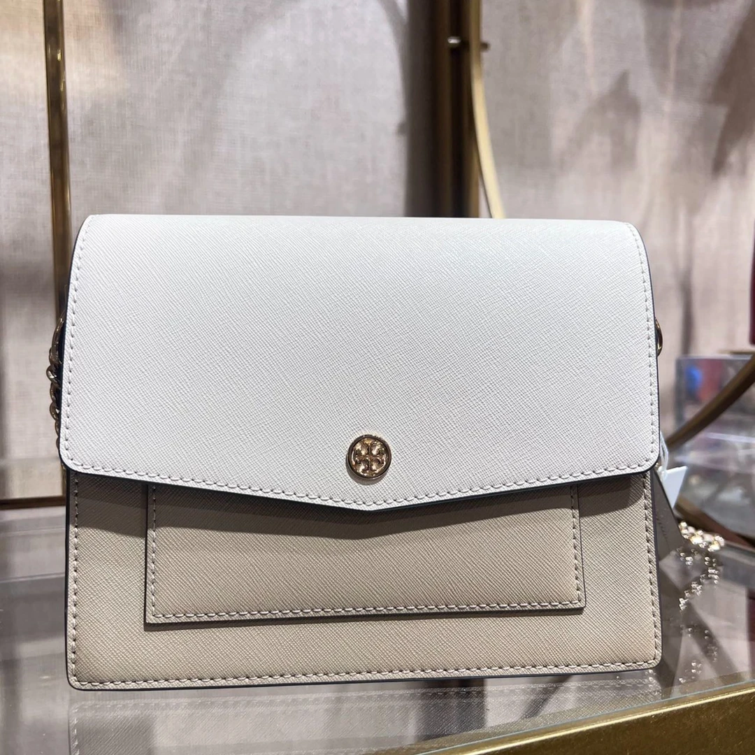 Tory Burch 汤丽柏琦Robinson翻盖单肩斜挎包 154318 象牙白拼色