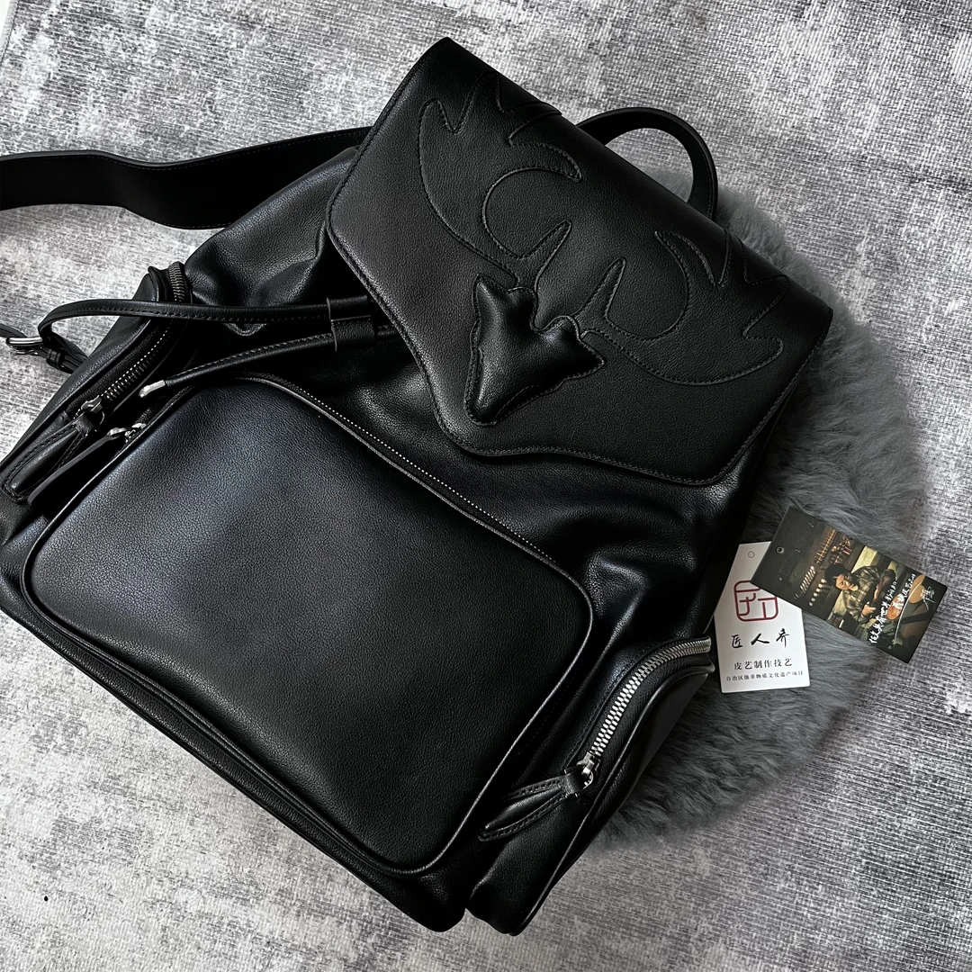 【福鹿双肩】手工皮雕福鹿系列大双肩包双肩背