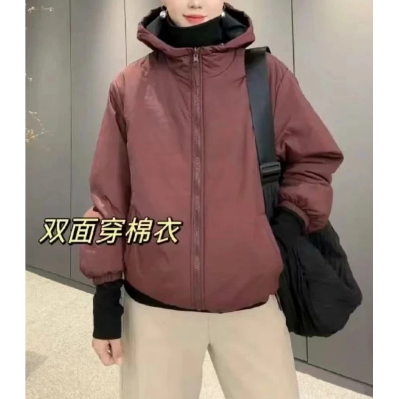 双面穿连帽宽松大版夹棉外套棉服