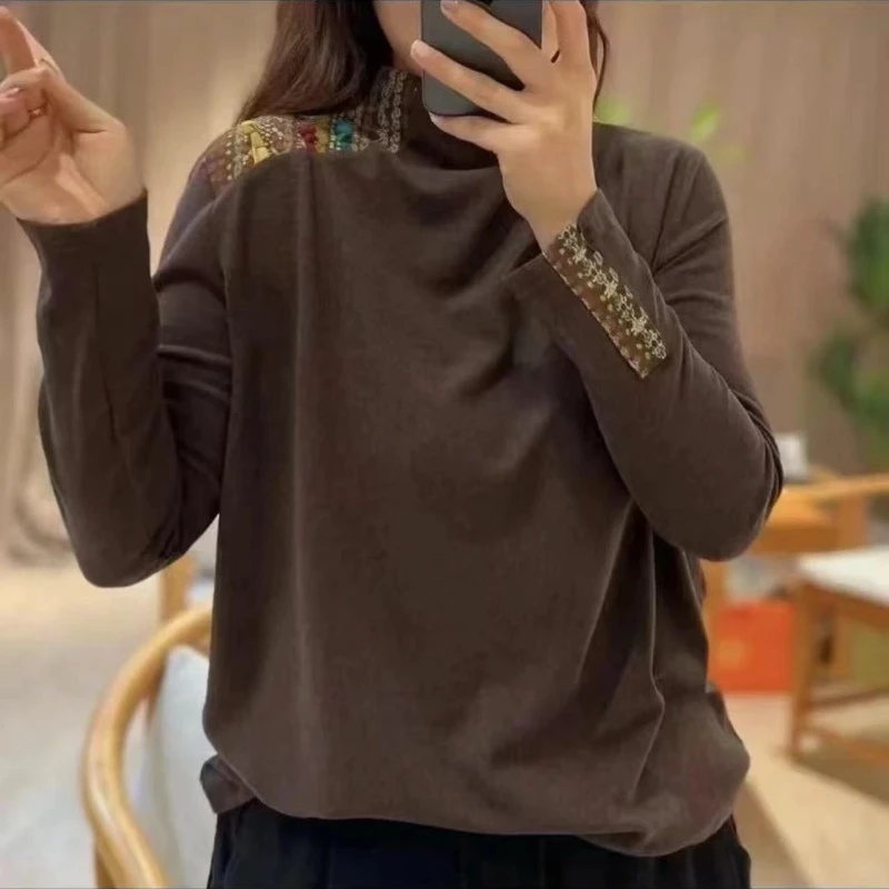 复古盘扣德绒半高领打底衫