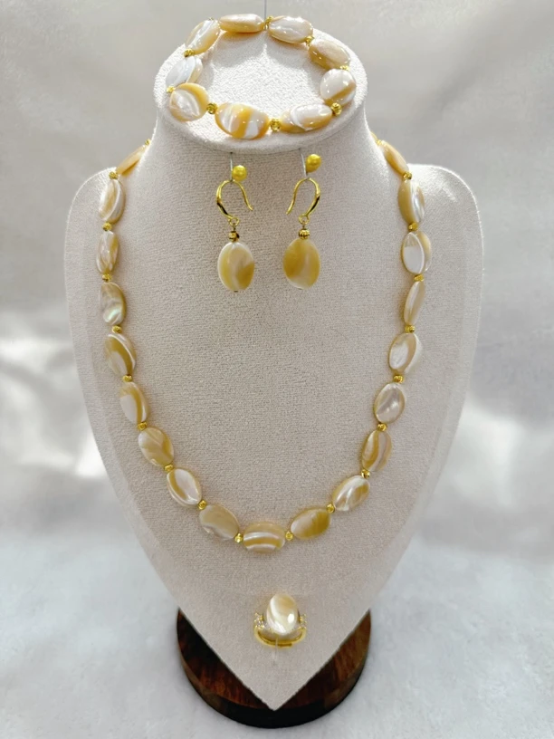 铜合金贝珠项链 时尚贝壳珠咖色椭圆民族风4件套