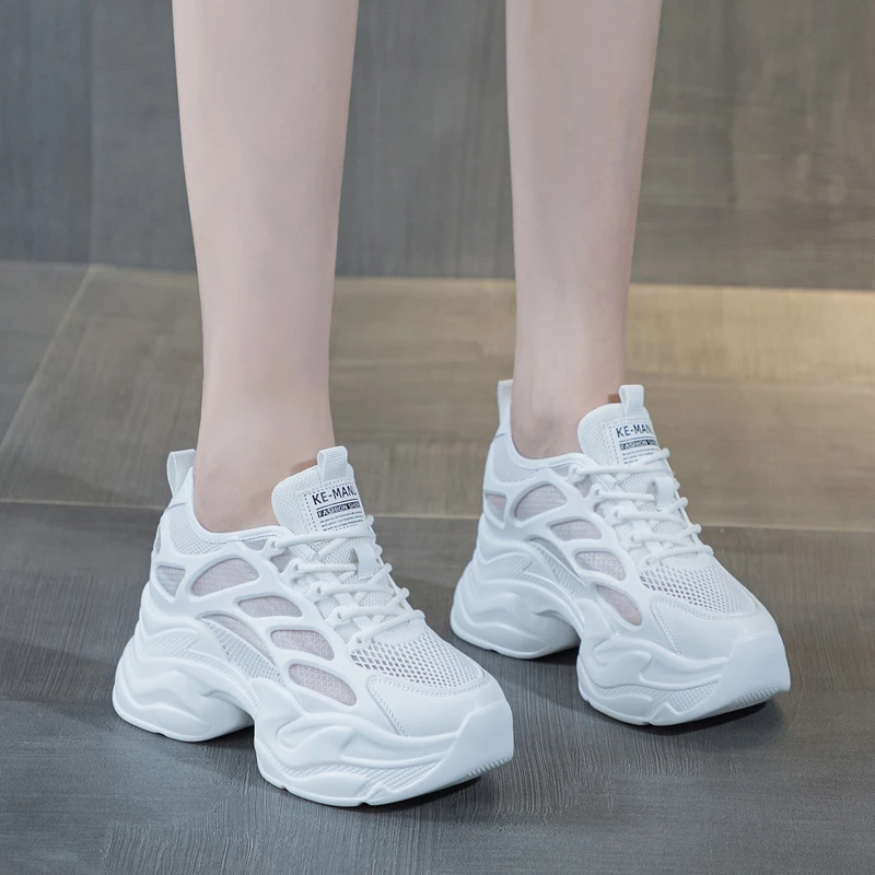 内增高老爹鞋女2024新款夏季白色透气网面百搭网鞋超火厚底小白鞋