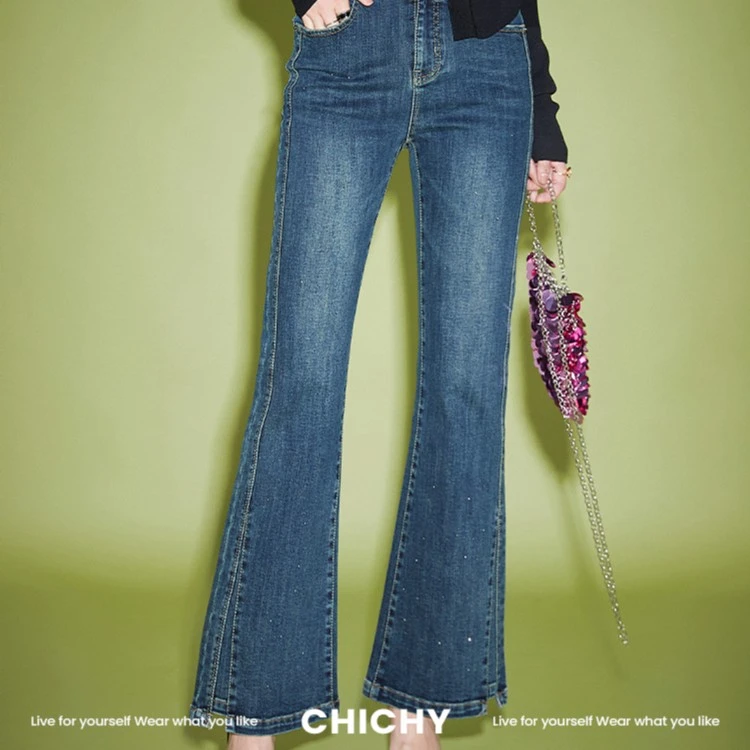 【梦颖 X  CHICHY品牌】CHICHY时尚微喇叭高腰百搭牛仔裤CV6J001233