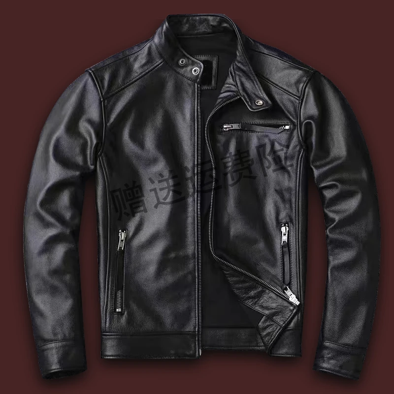 男士修身立领头层牛皮真皮简约短款大码休闲时尚青年潮流春秋