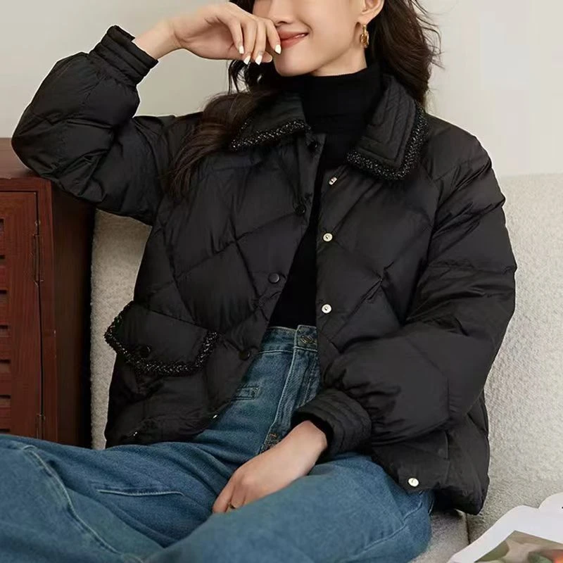 菱格短款棉服女冬季小个子宽松轻薄棉衣外套女2024新款棉袄韩版