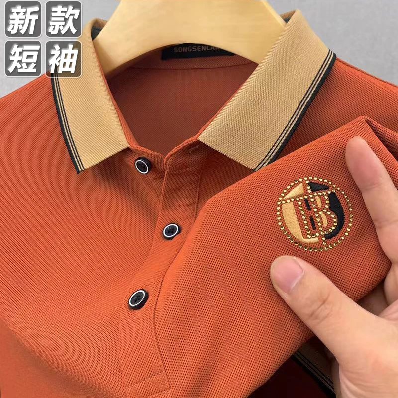 夏季新款高档男士短袖T恤休闲美式刺绣翻领POLO衫宽松半袖上衣男