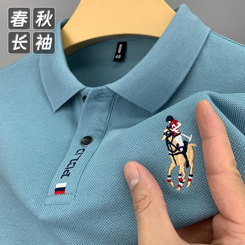秋冬新款保罗POLO衫男休闲男士翻领长袖T恤高档大码打底上衣男装
