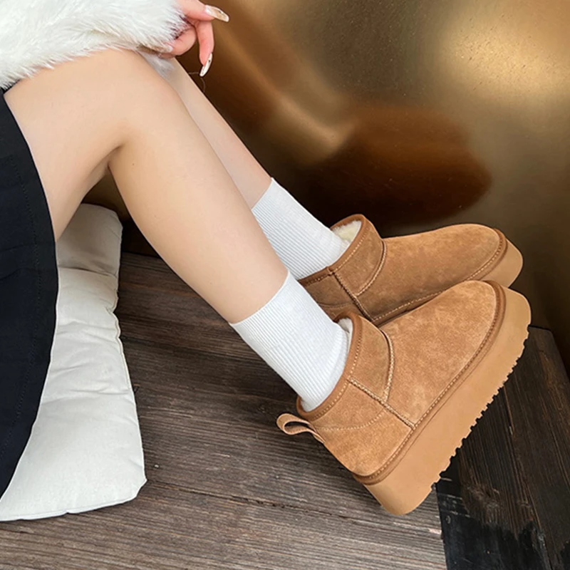 雪地靴厚底皮毛一体雪地靴女款冬季加绒保暖短靴大棉鞋888-6