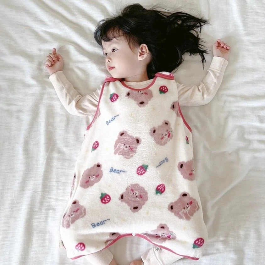 宝宝无袖背心式马甲睡袋秋冬儿童法兰绒分腿防踢被婴儿珊瑚绒睡衣