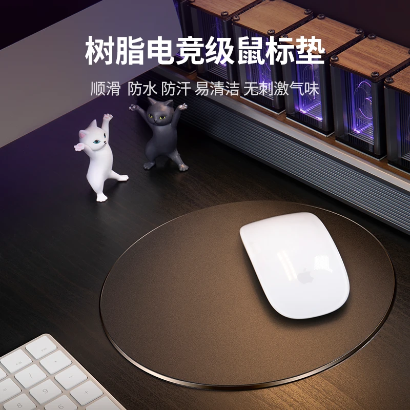 鹿为圆形鼠标垫 铝合金皮质双面 男生办公室鼠标防水细面垫