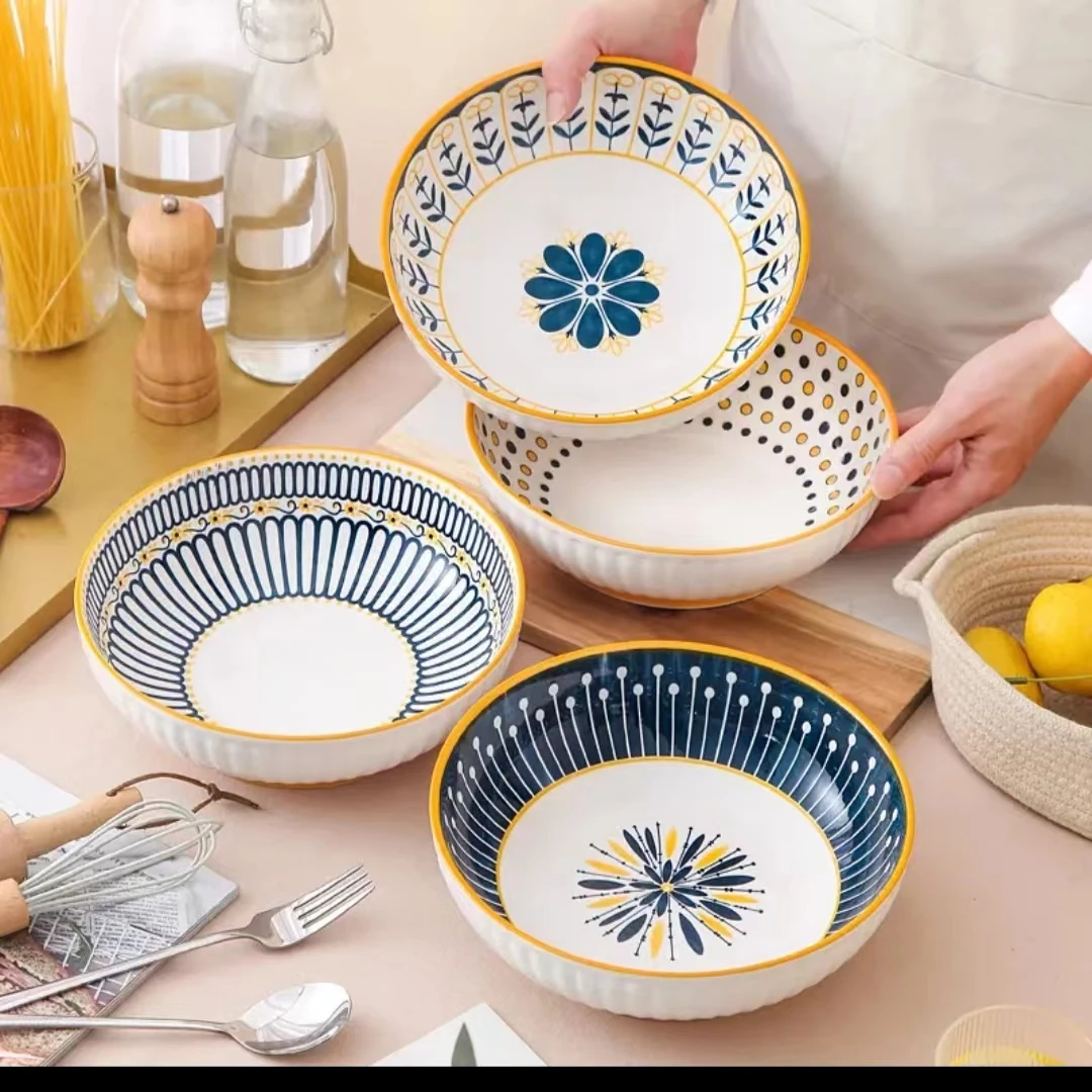 北欧风简约家用陶瓷 9英寸大汤碗高颜值新款釉下彩大号