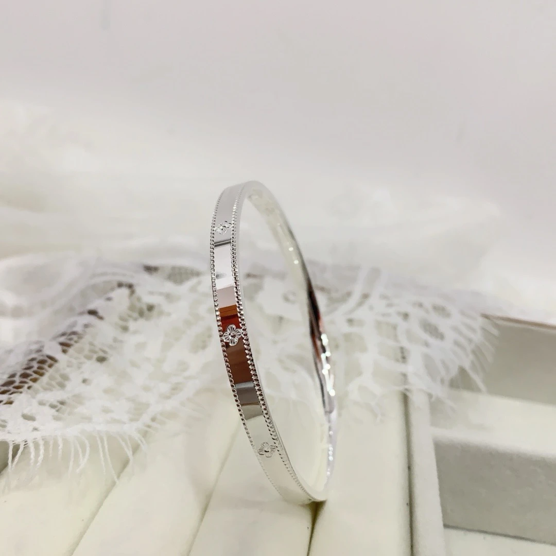 足银手镯 足银手镯999.9四叶草万花筒闭口简约实心时尚素款百搭款