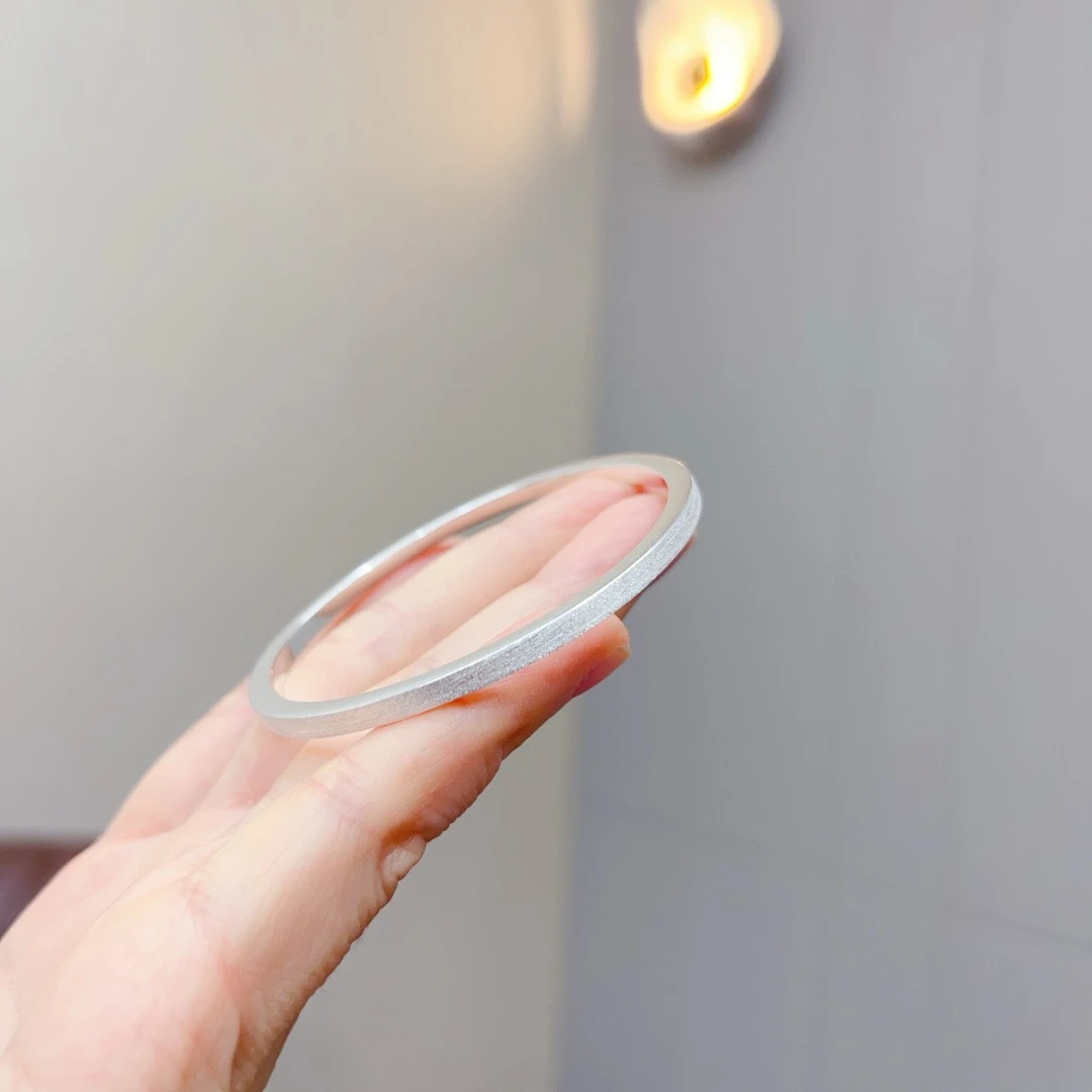 足银手镯 足银手镯 足银999.9足银镯子磨砂方形手镯时尚小众款