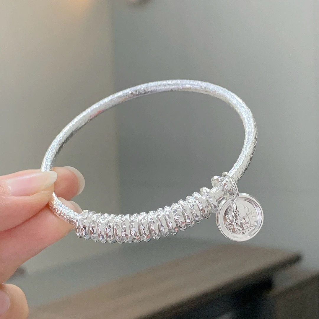 足银手镯 爆款足银手镯999.9闭口黄财神盘缠万贯实心传承素款手工